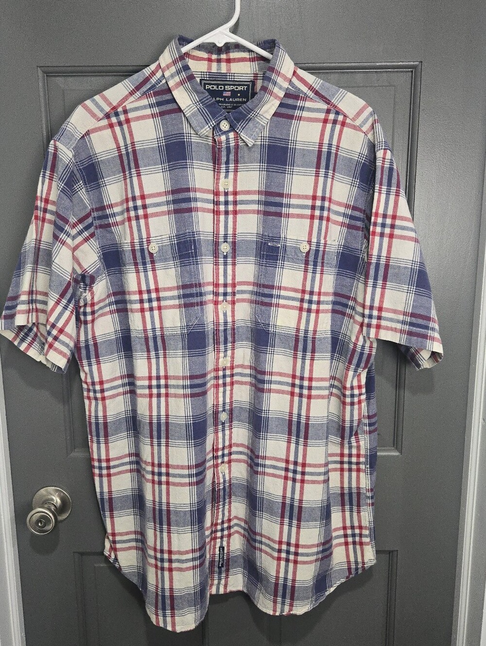 Ralph Lauren Polo Sport White, Blue & Red Plaid Short-Sleeve Button-Down